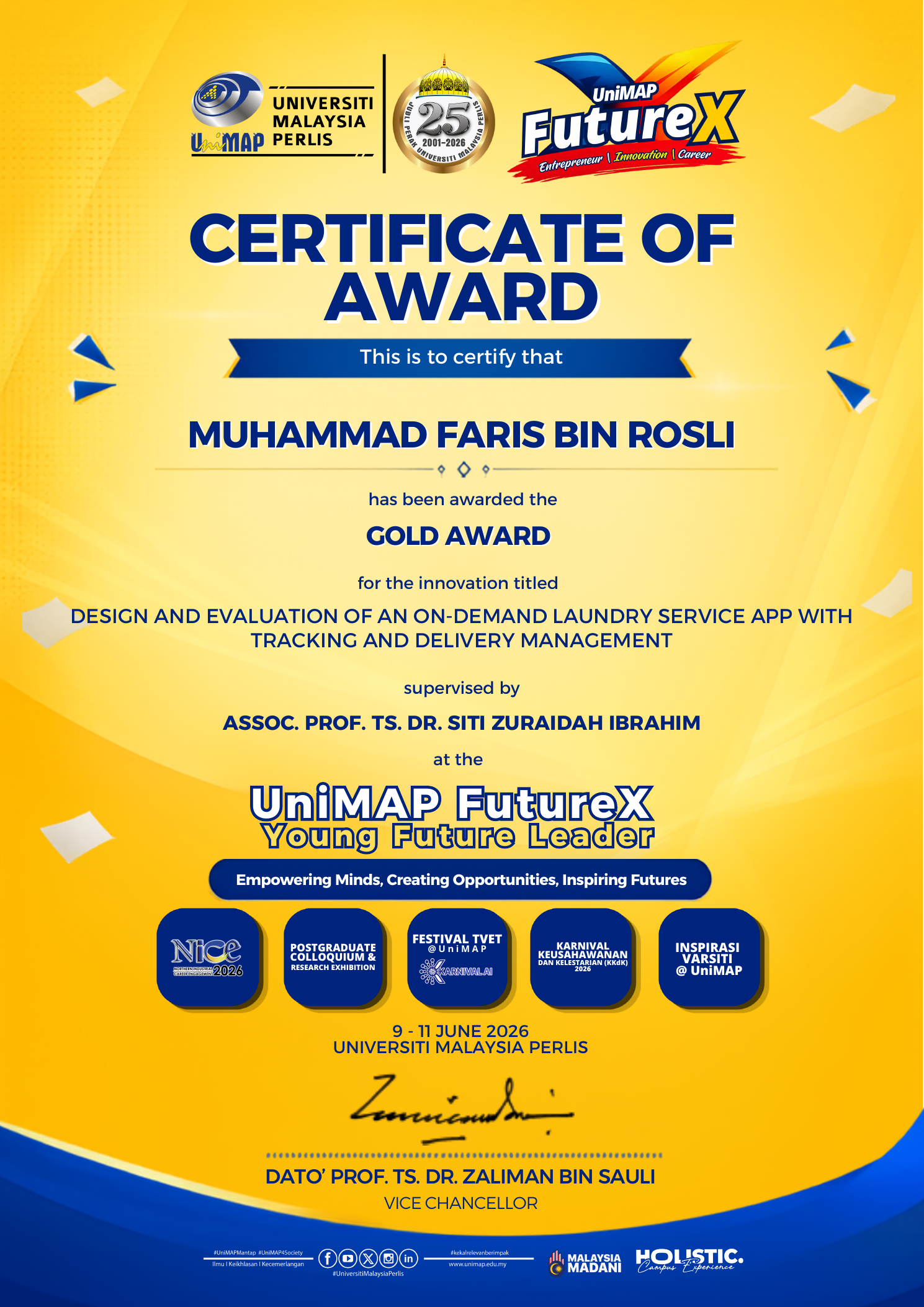 UPEX 2026 FYP Gold Award certificate