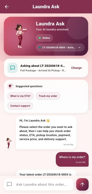 Laundra Ask machine learning chatbot interface